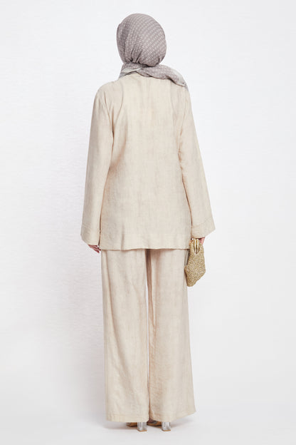 Tie-Front Linen-Look Trouser Suit