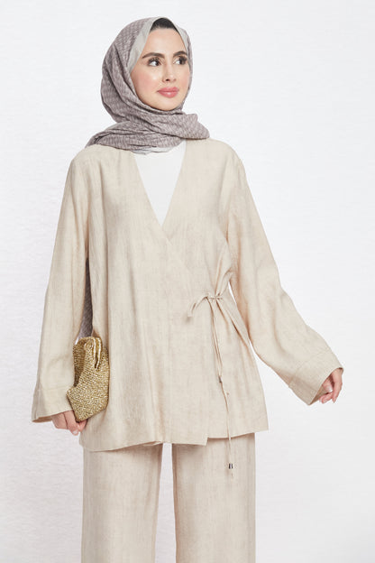 Tie-Front Linen-Look Trouser Suit