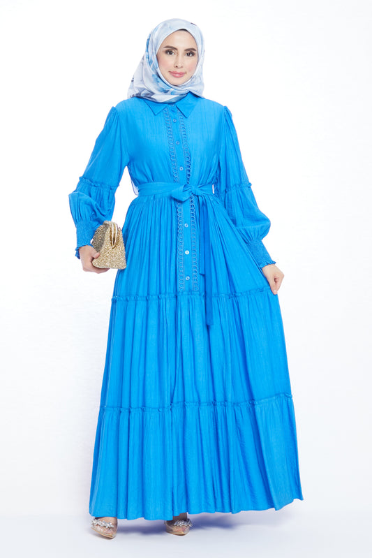 Puffed Sleeve Pleated Dress