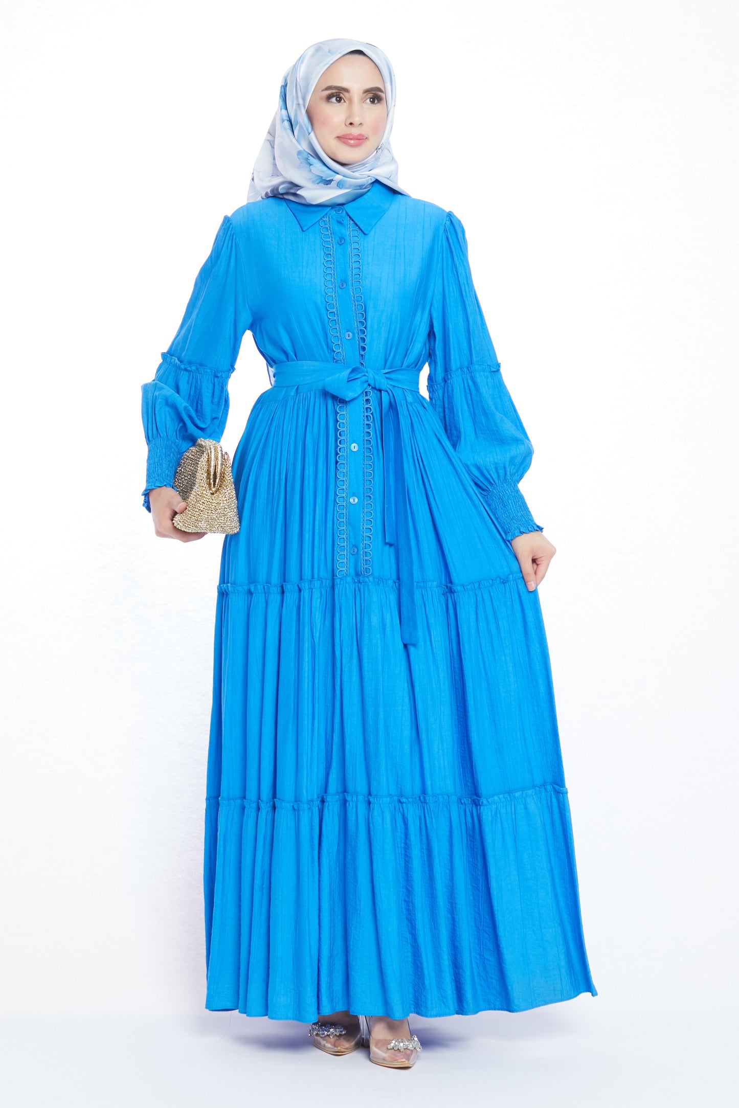 Puffed Sleeve Pleated Dress