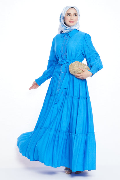 Puffed Sleeve Pleated Dress