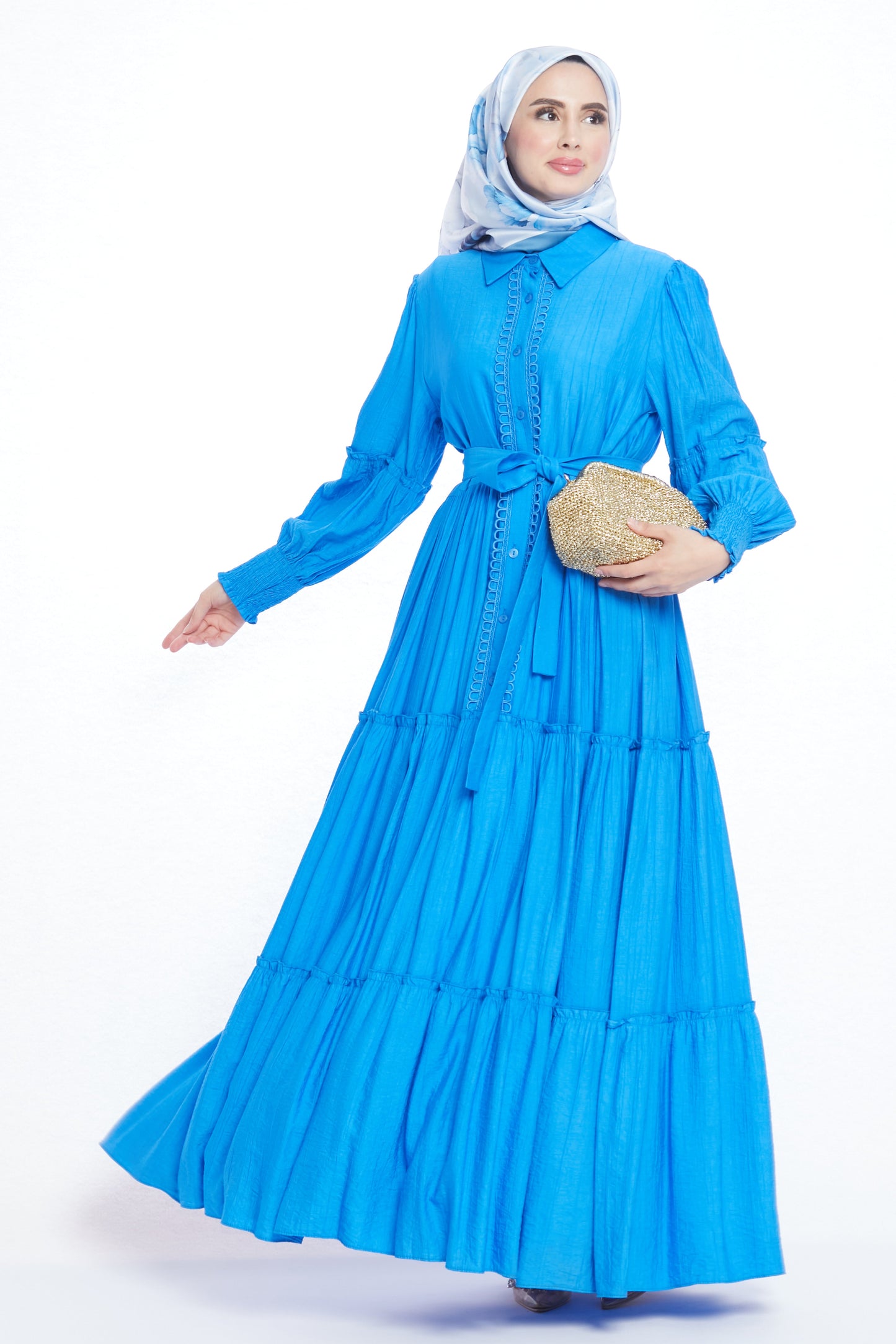 Puffed Sleeve Pleated Dress