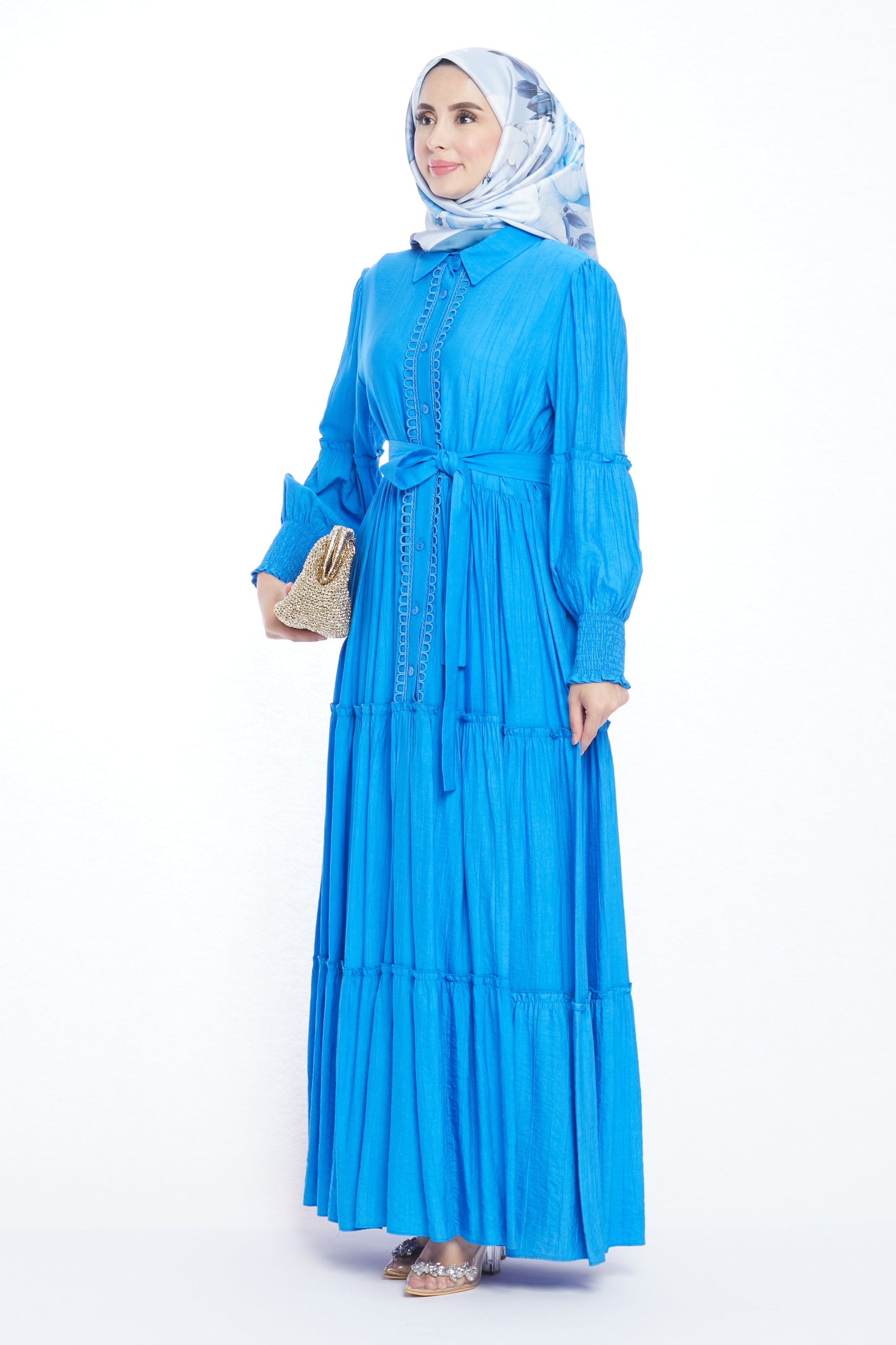 Puffed Sleeve Pleated Dress