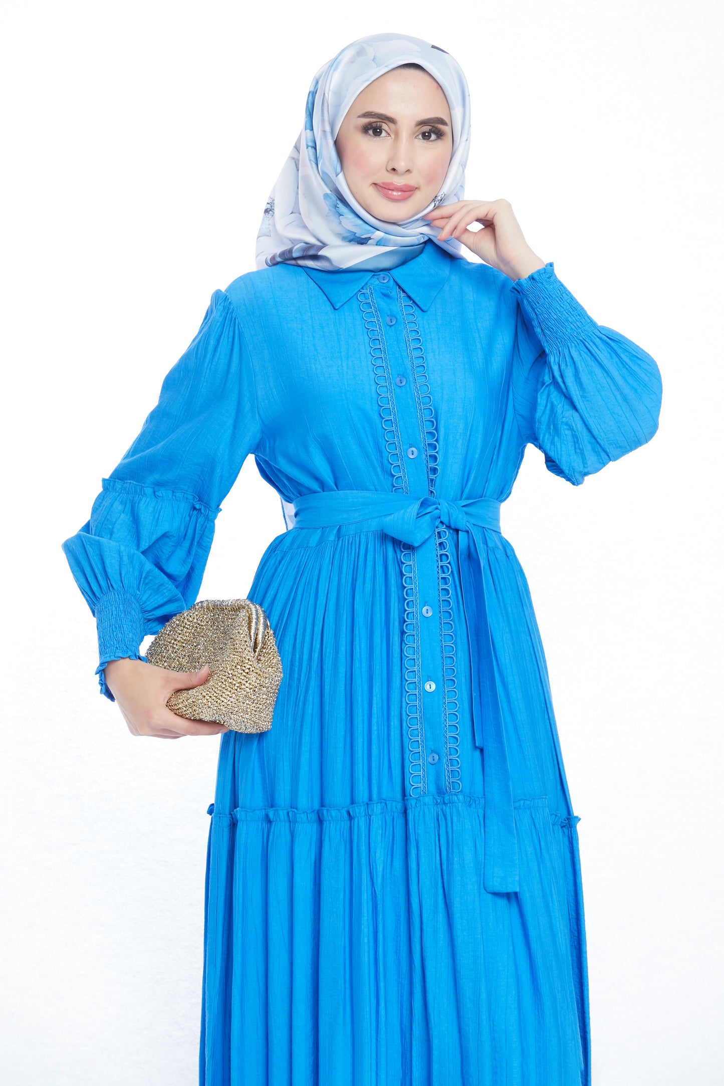 Puffed Sleeve Pleated Dress
