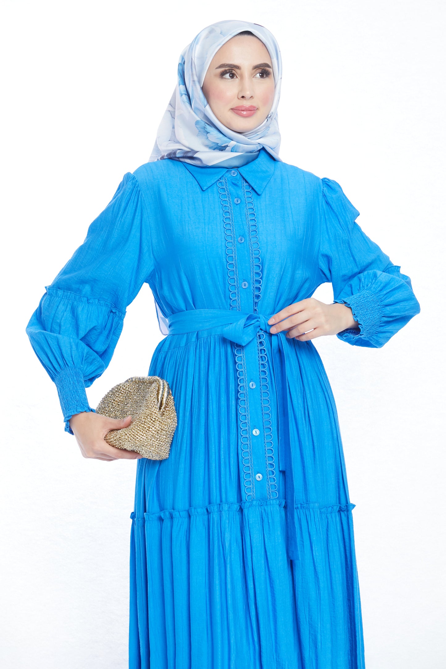 Puffed Sleeve Pleated Dress