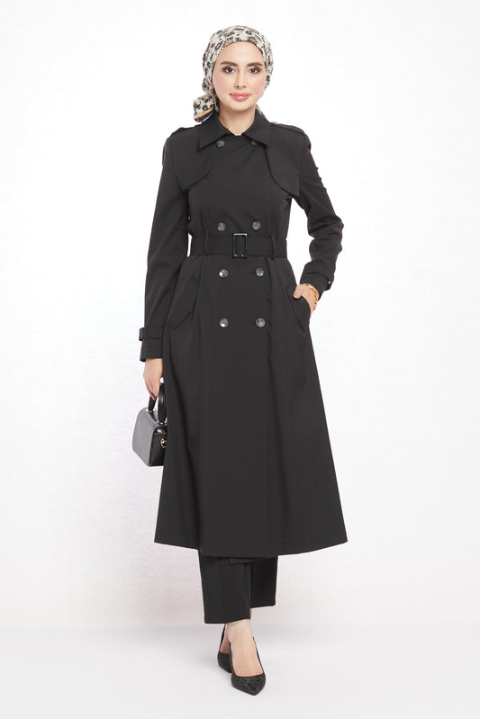 Polo Collar Epaulette and Belt Detail Trench Coat