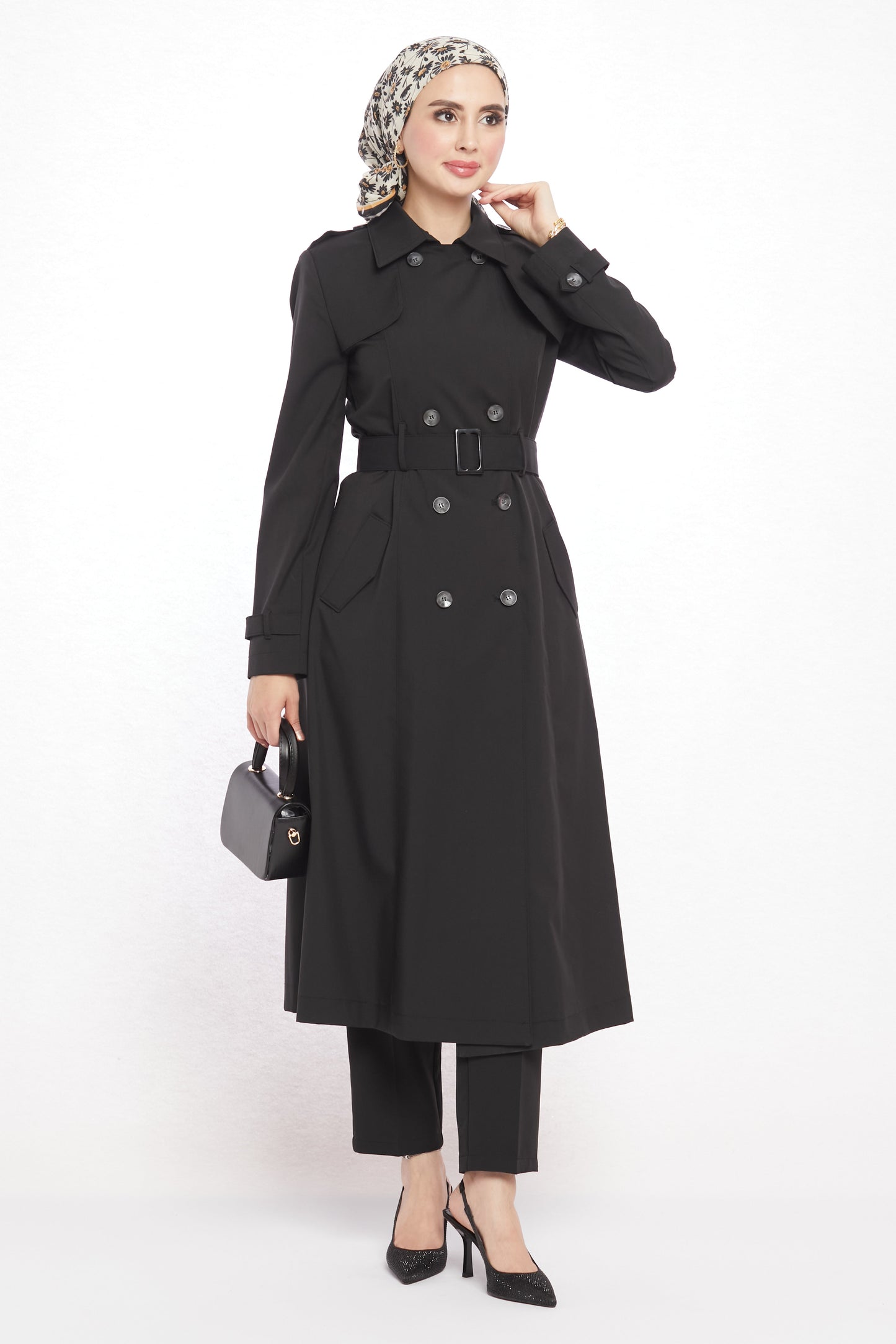 Polo Collar Epaulette and Belt Detail Trench Coat