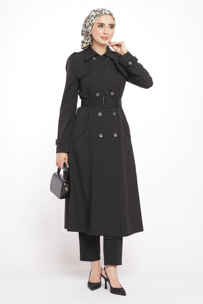 Polo Collar Epaulette and Belt Detail Trench Coat