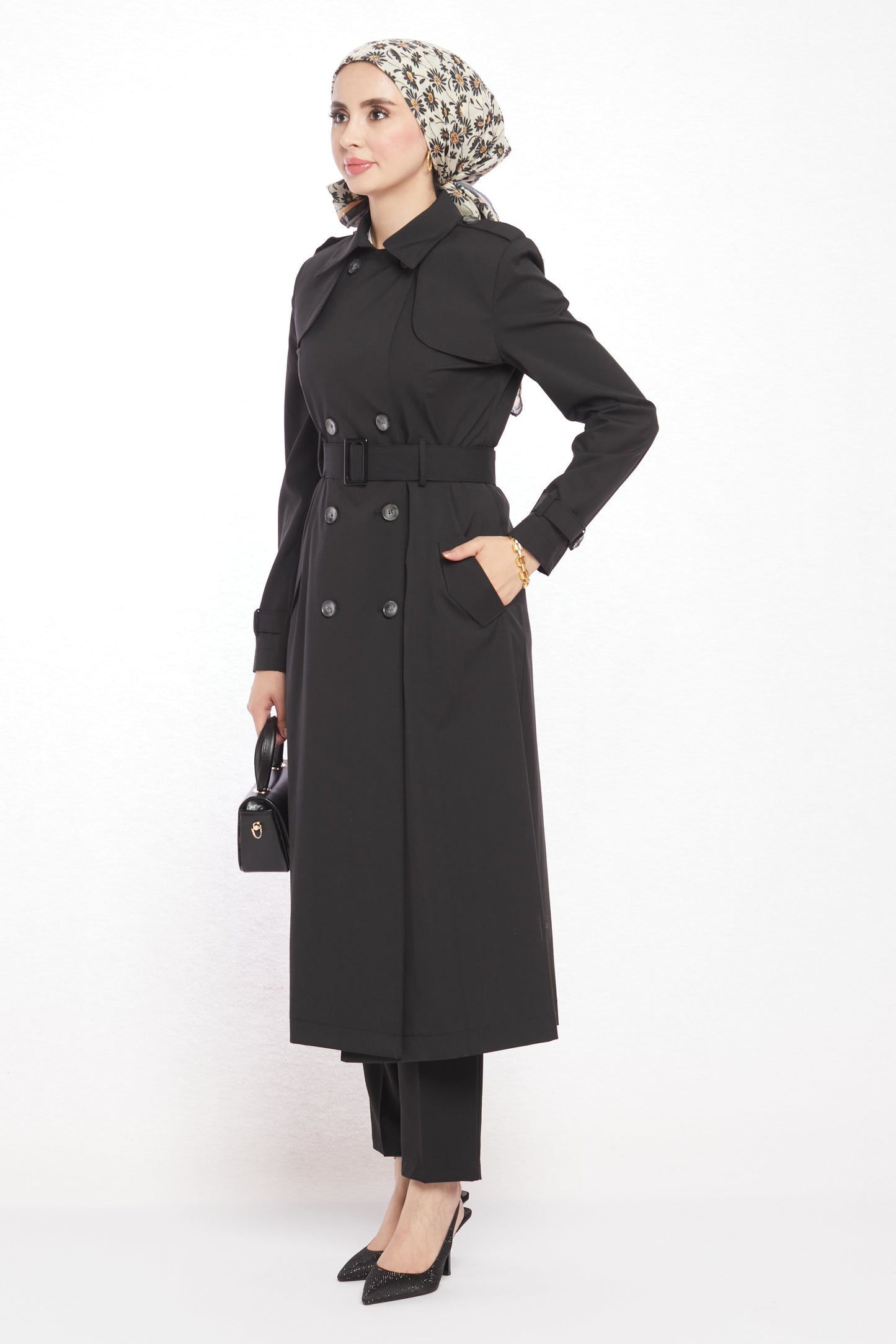 Polo Collar Epaulette and Belt Detail Trench Coat