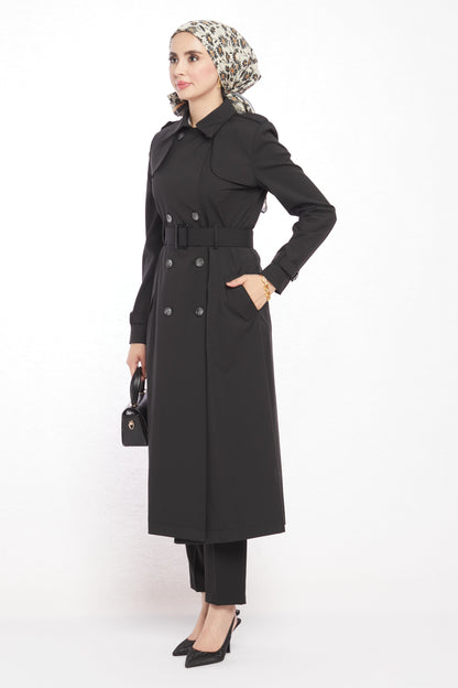 Polo Collar Epaulette and Belt Detail Trench Coat