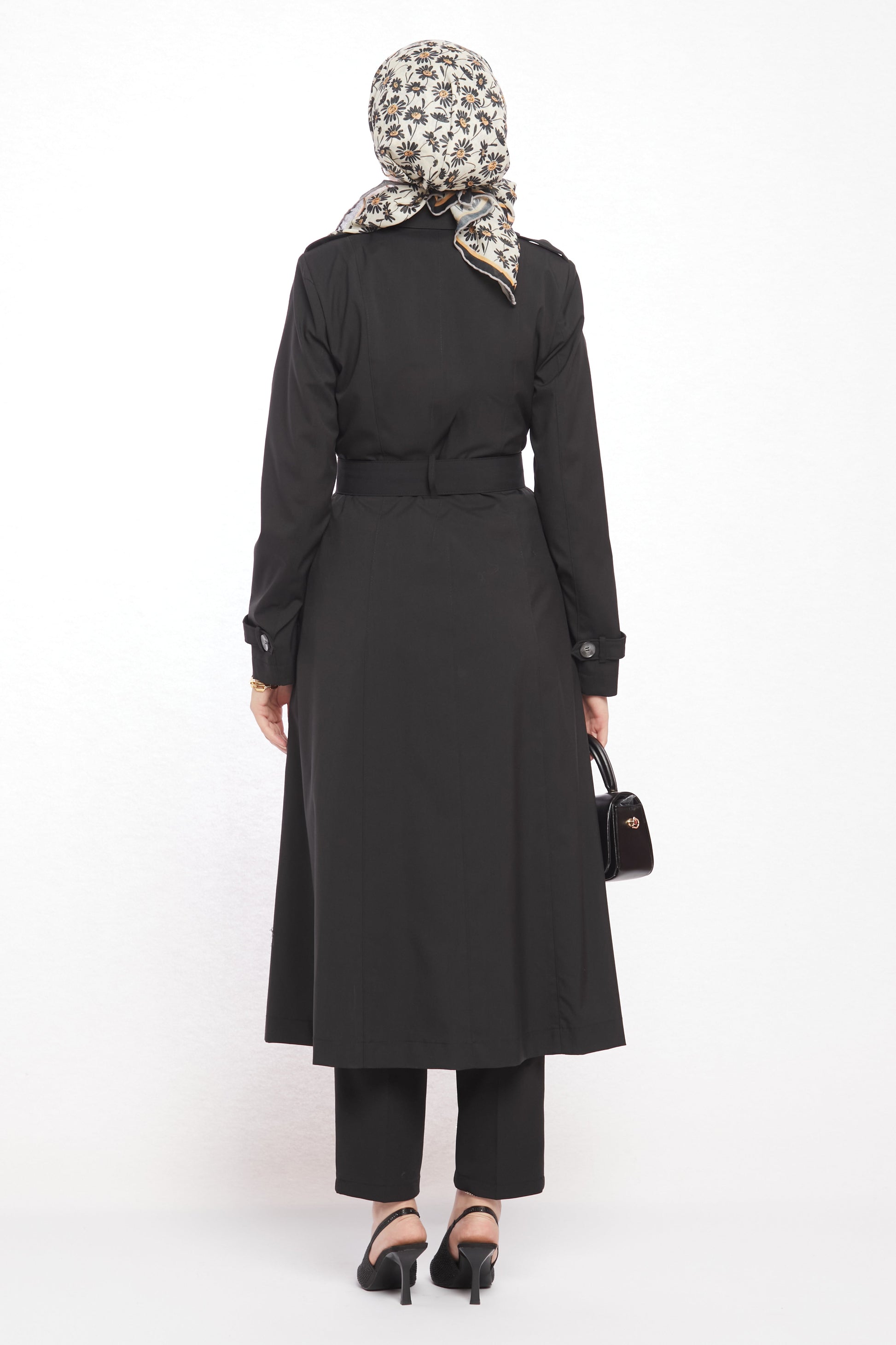 Polo Collar Epaulette and Belt Detail Trench Coat