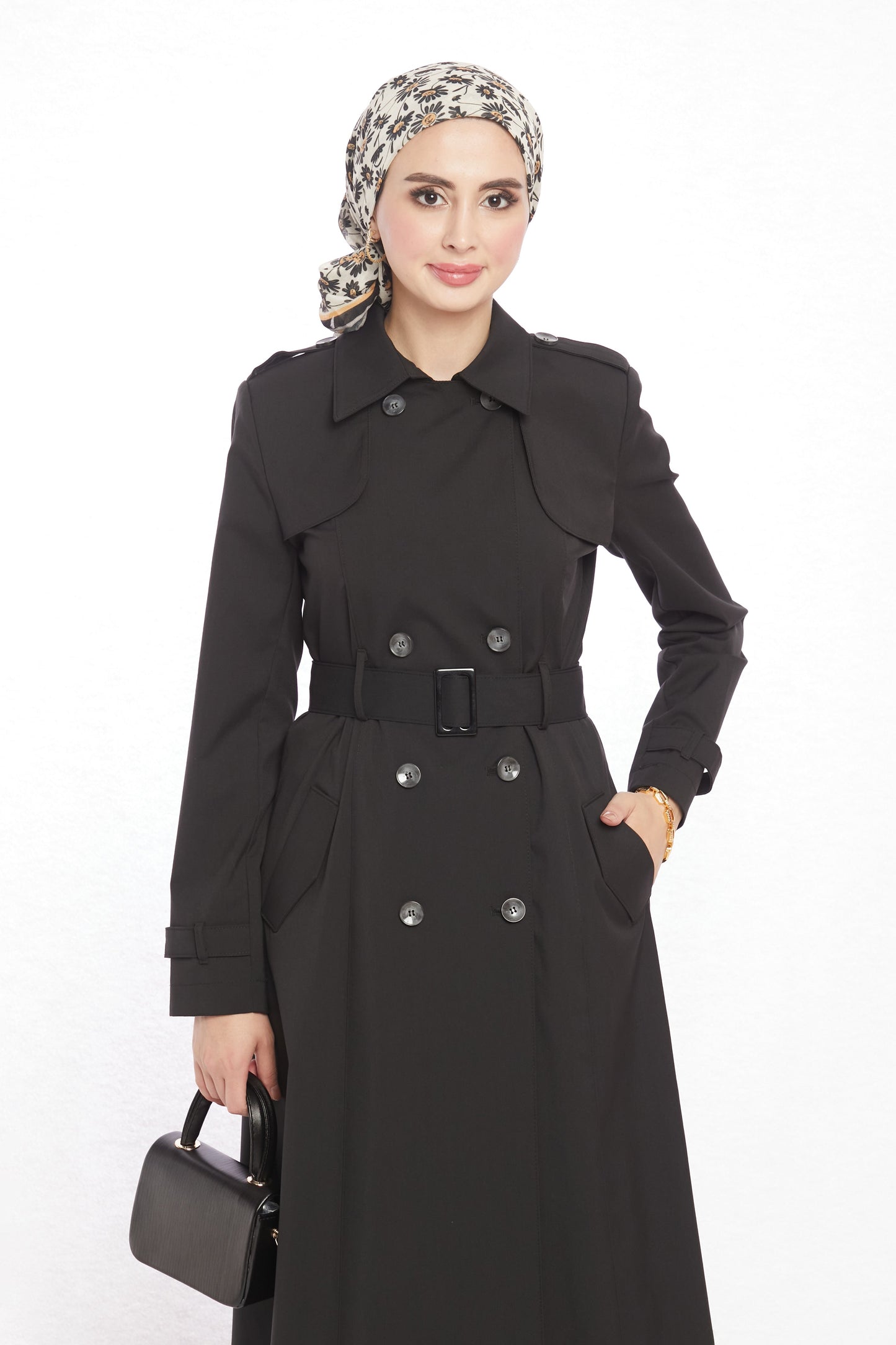 Polo Collar Epaulette and Belt Detail Trench Coat
