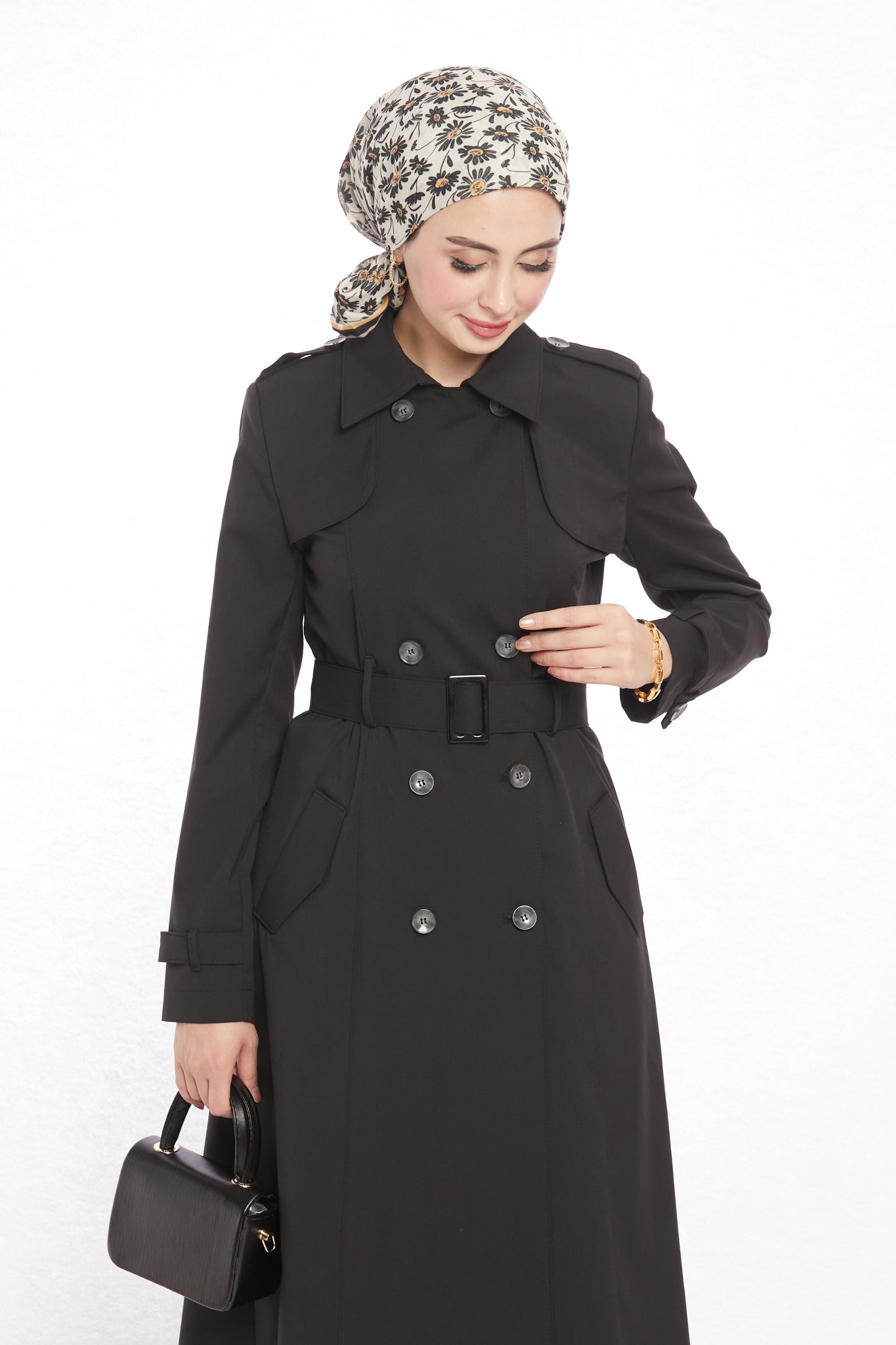 Polo Collar Epaulette and Belt Detail Trench Coat