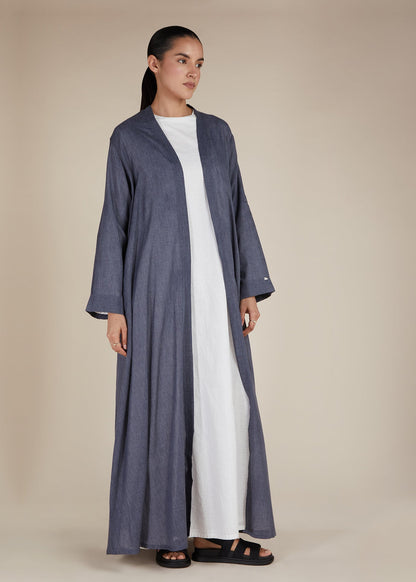 Linen Feel Open Abaya Charcoal - Final Sale