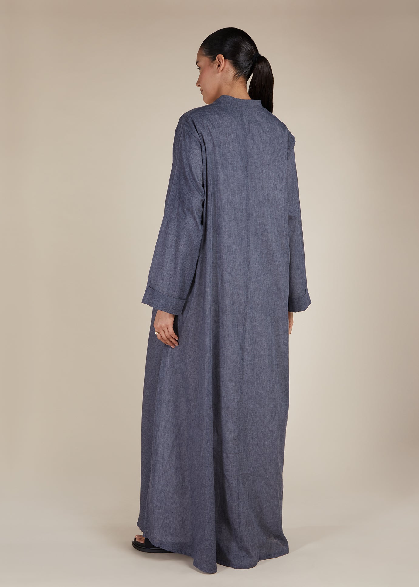 Linen Feel Open Abaya Charcoal - Final Sale