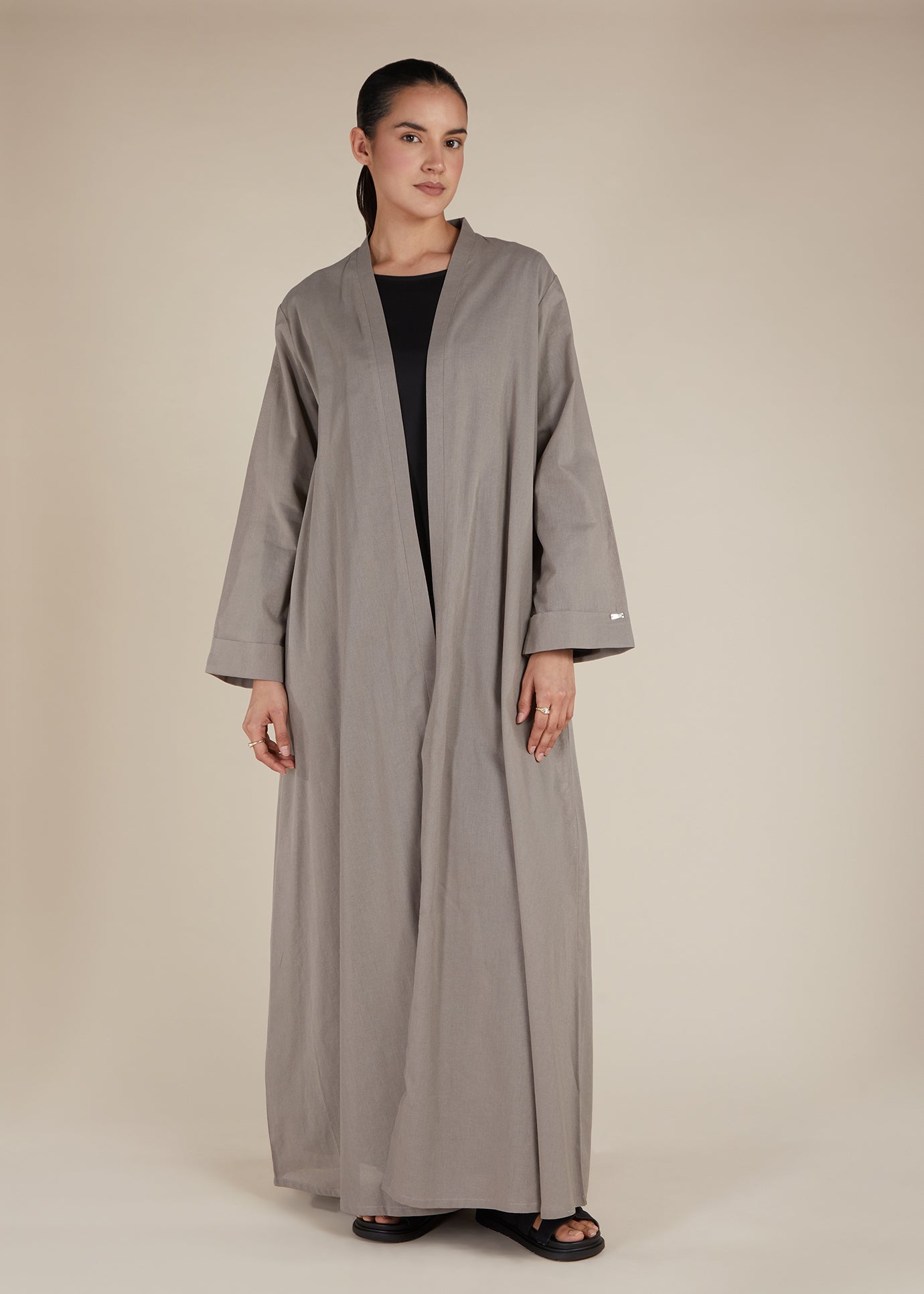 Linen Feel Open Abaya Dove Grey - Final Sale