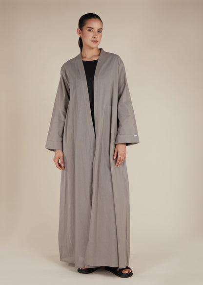 Linen Feel Open Abaya Dove Grey - Final Sale