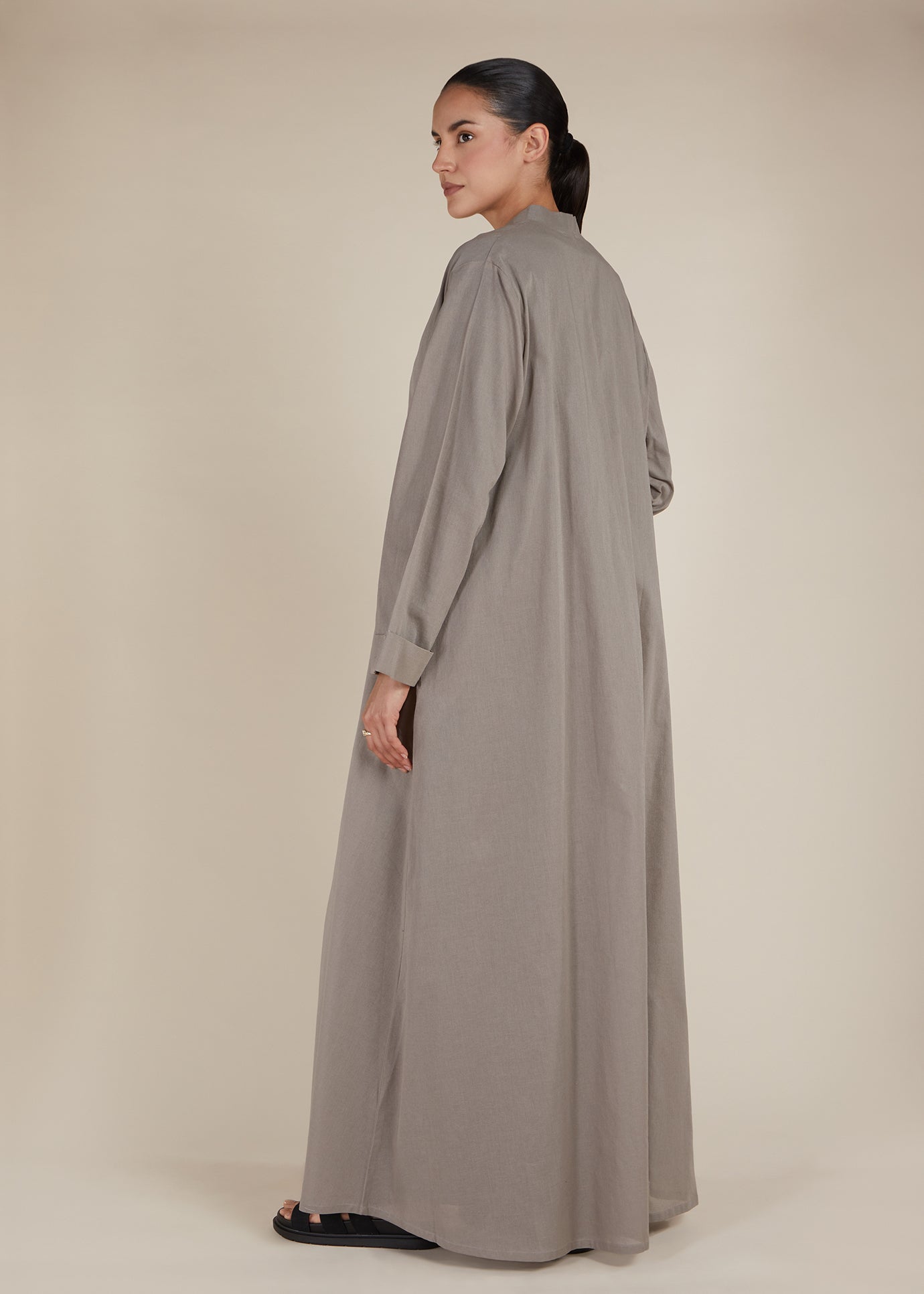 Linen Feel Open Abaya Dove Grey - Final Sale