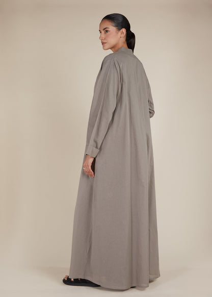 Linen Feel Open Abaya Dove Grey - Final Sale