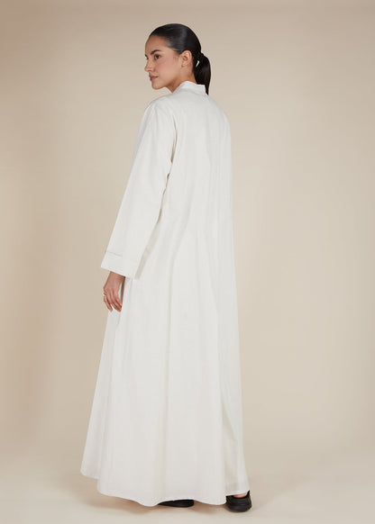 Linen Feel Open Abaya Off White - Final Sale