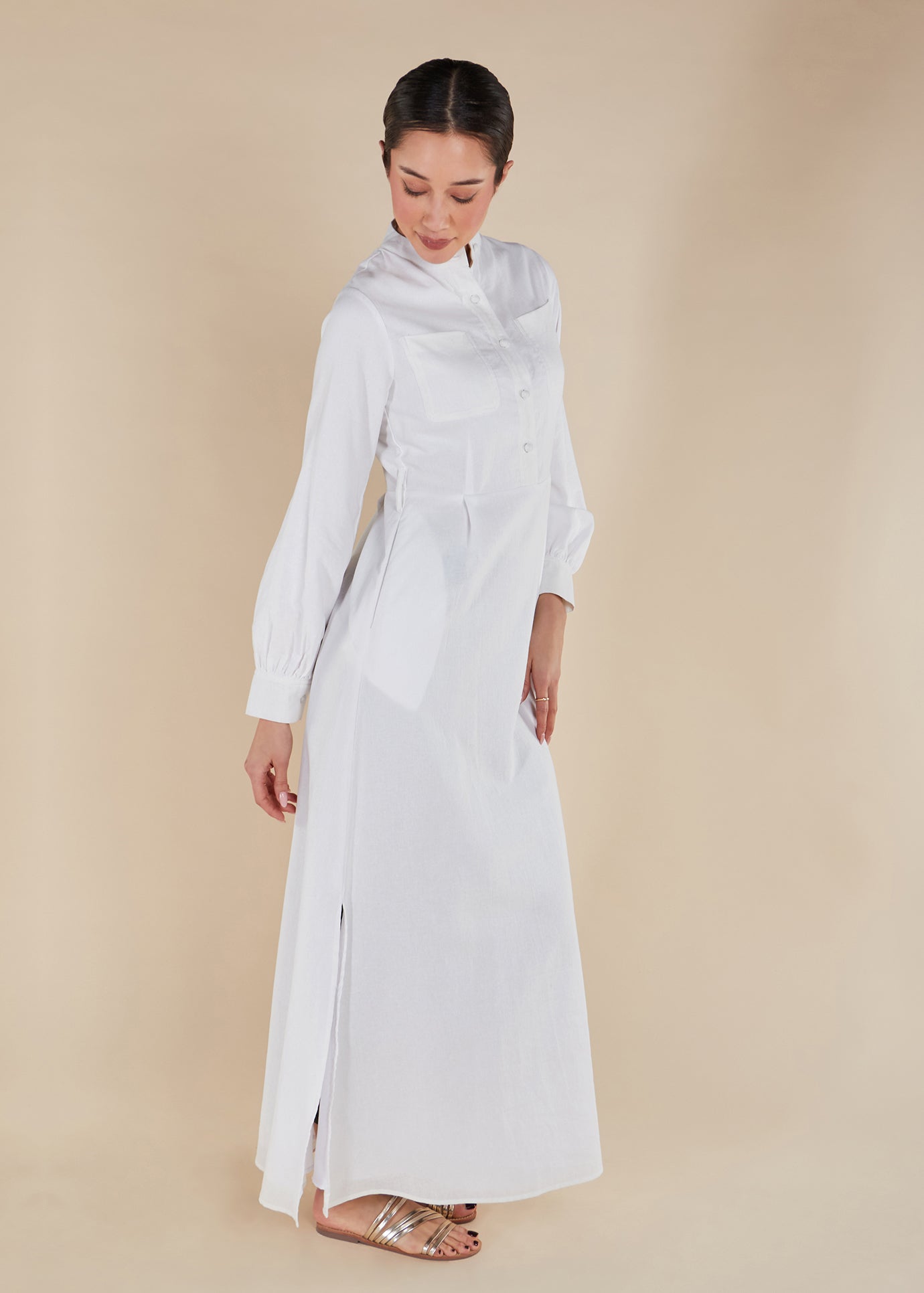 Linen Mandarin Neck Maxi