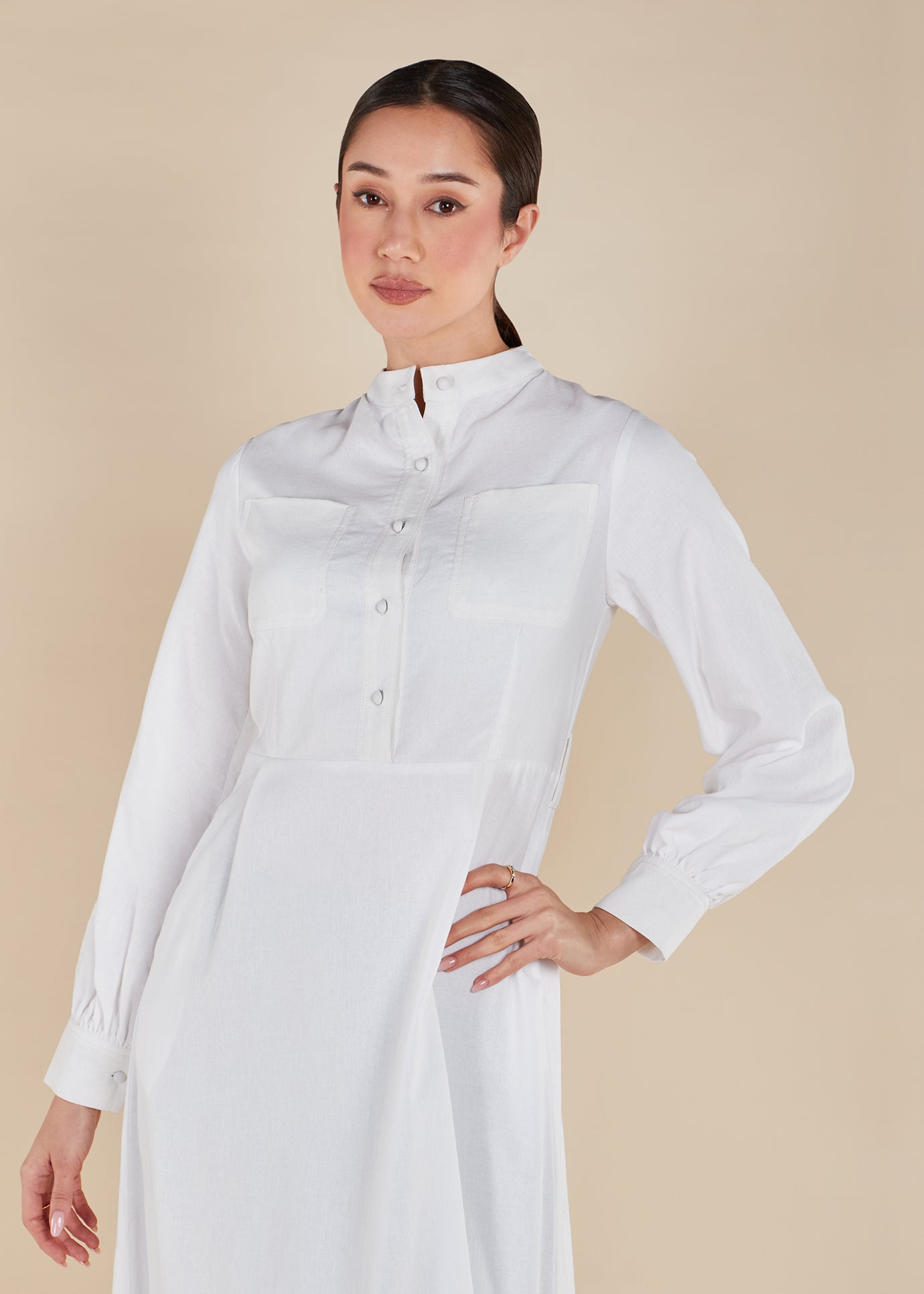 Linen Mandarin Neck Maxi