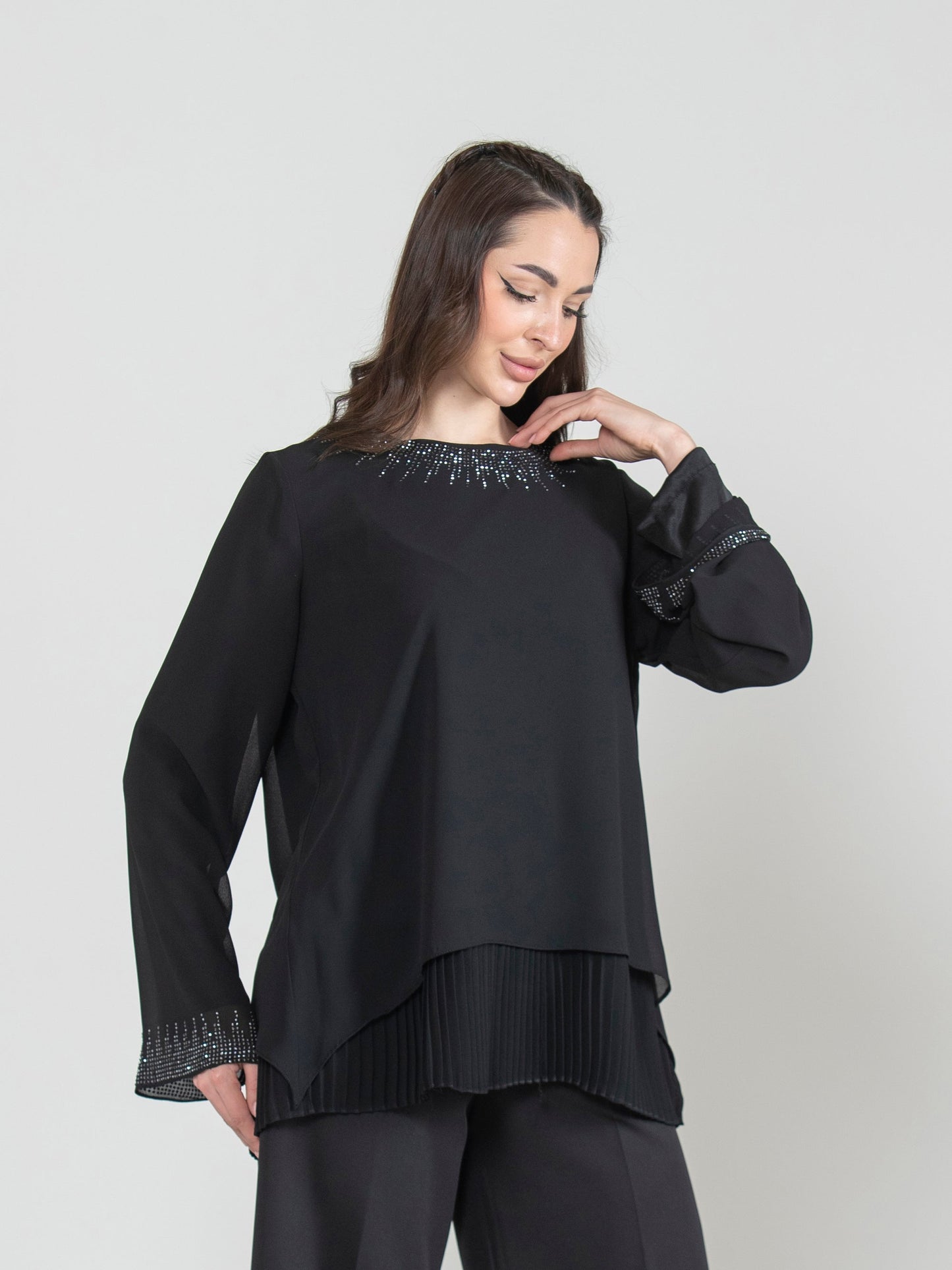 Pleated Strass Blouse
