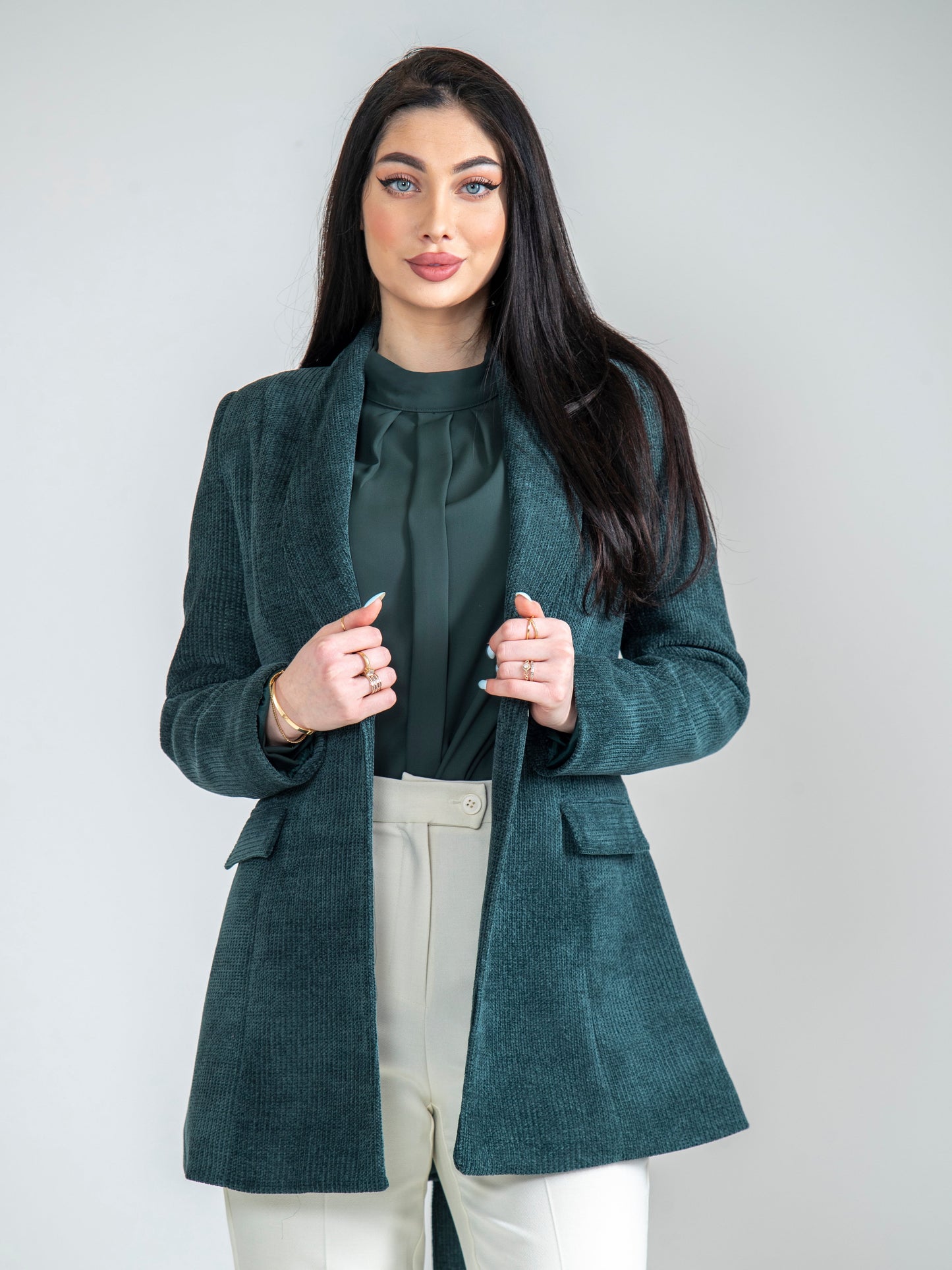 A distinctive jacket with a blouse