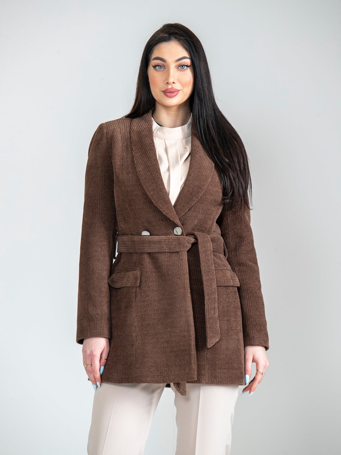 A distinctive jacket with a blouse