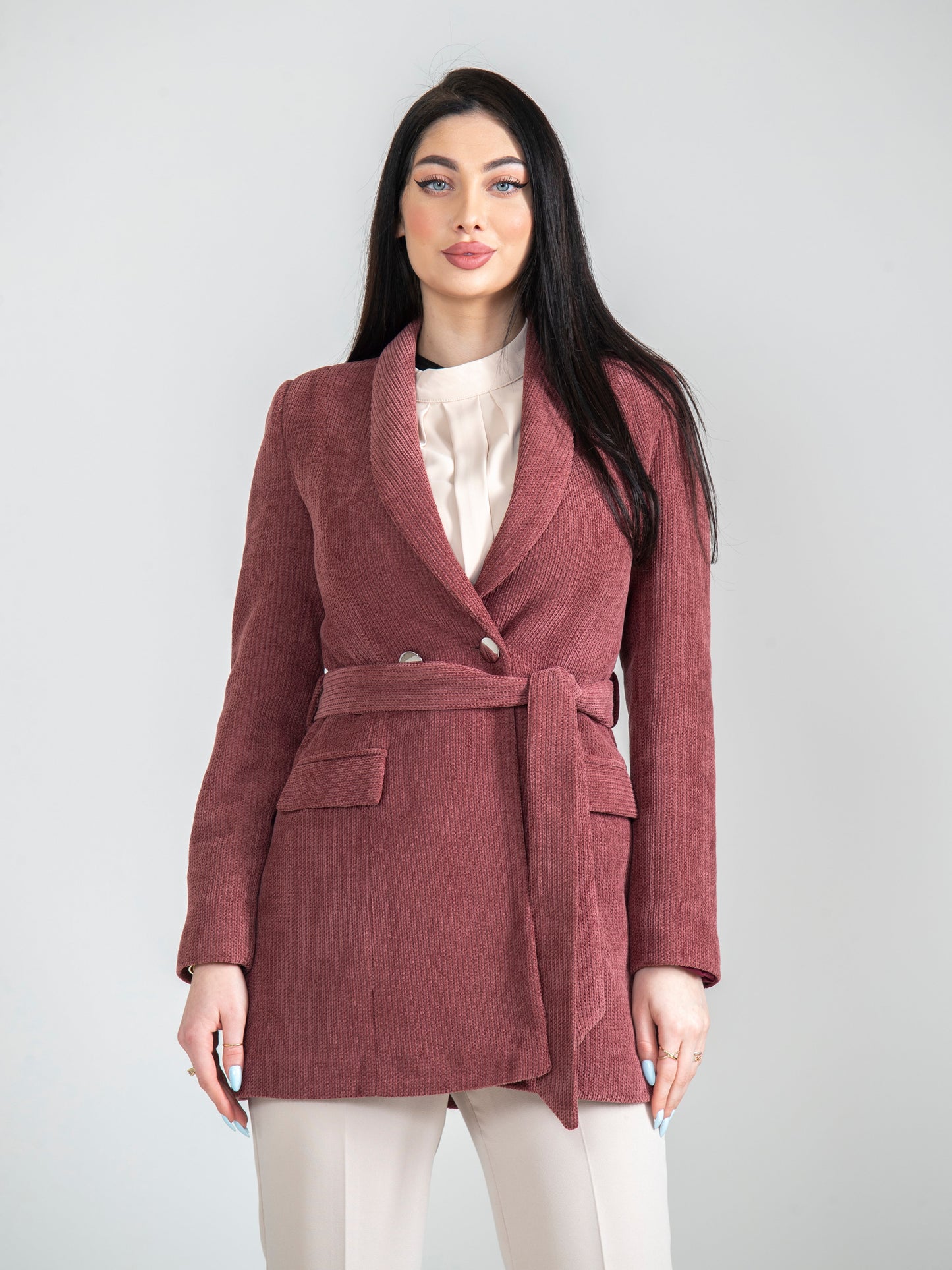 A distinctive jacket with a blouse