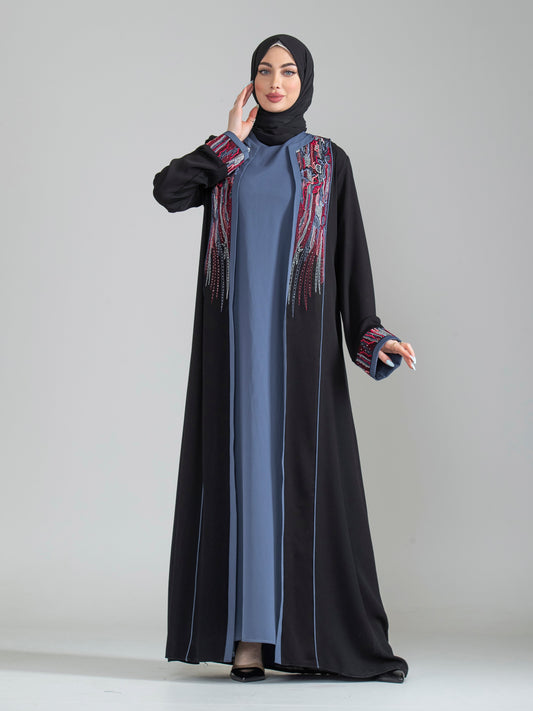 Two-piece embroidered women's abaya