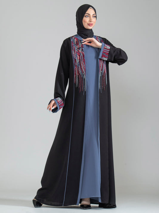 Two-piece embroidered women's abaya