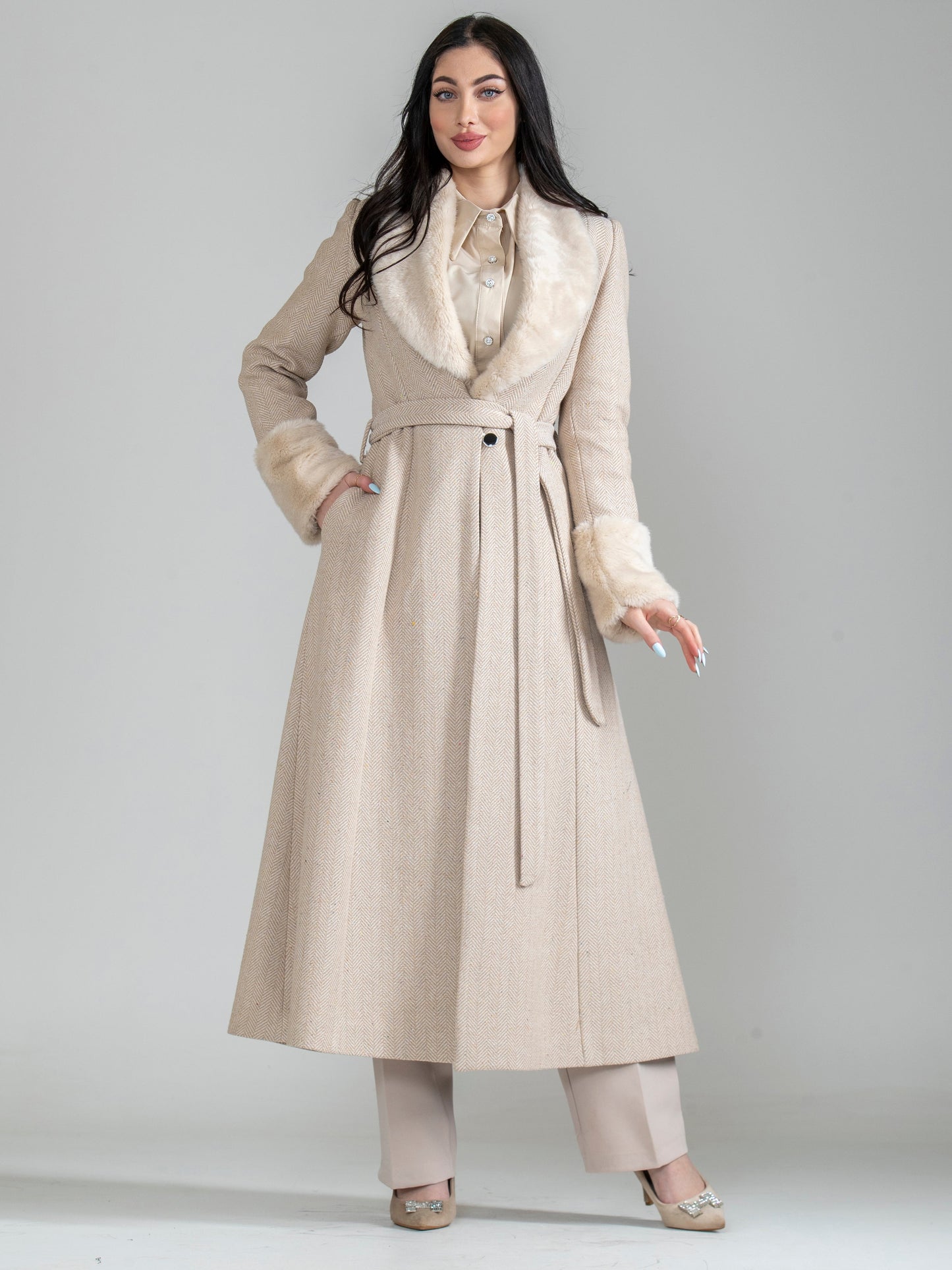 Women's fur jacket with shirt