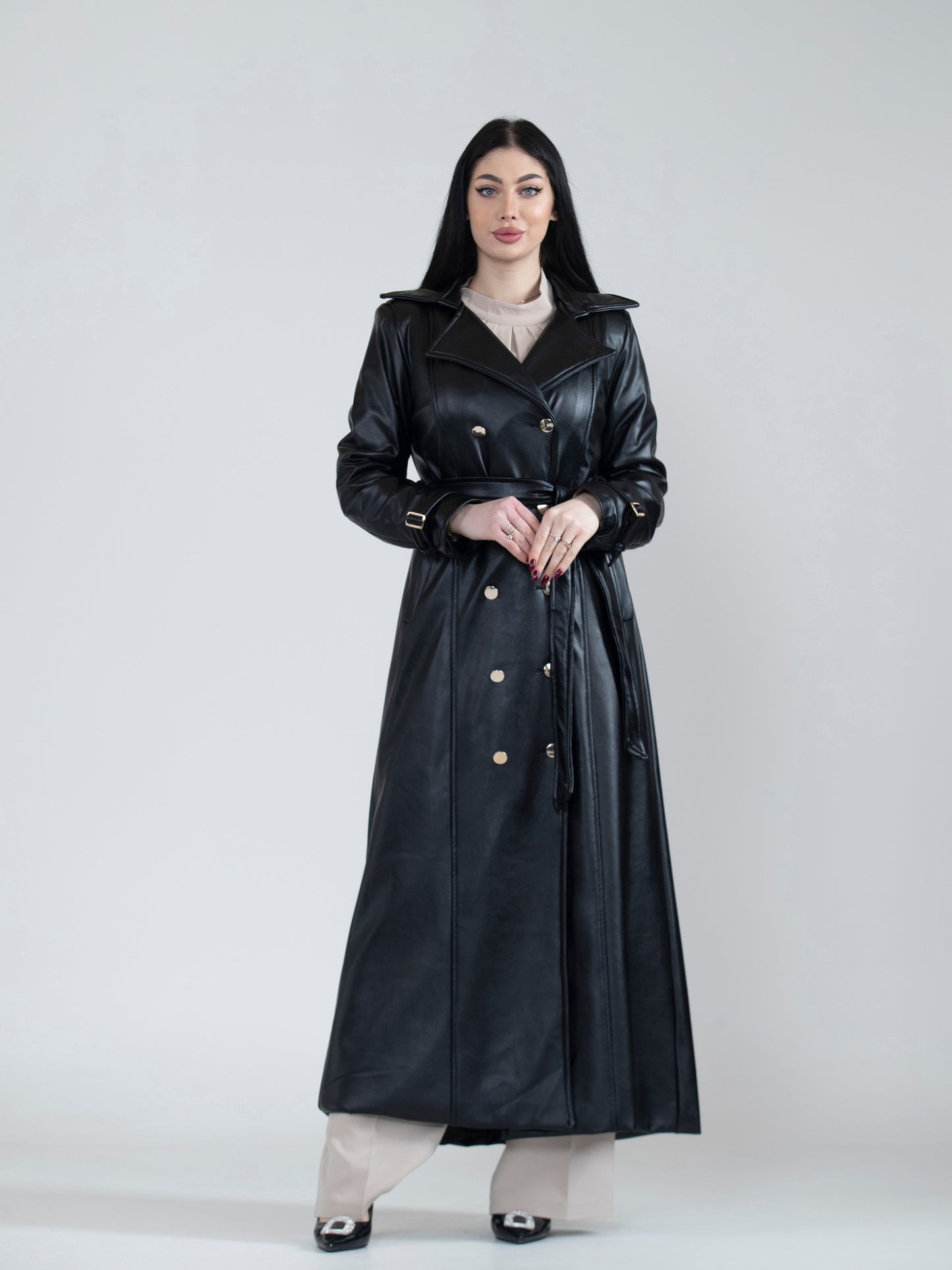 Women's long leather jacket