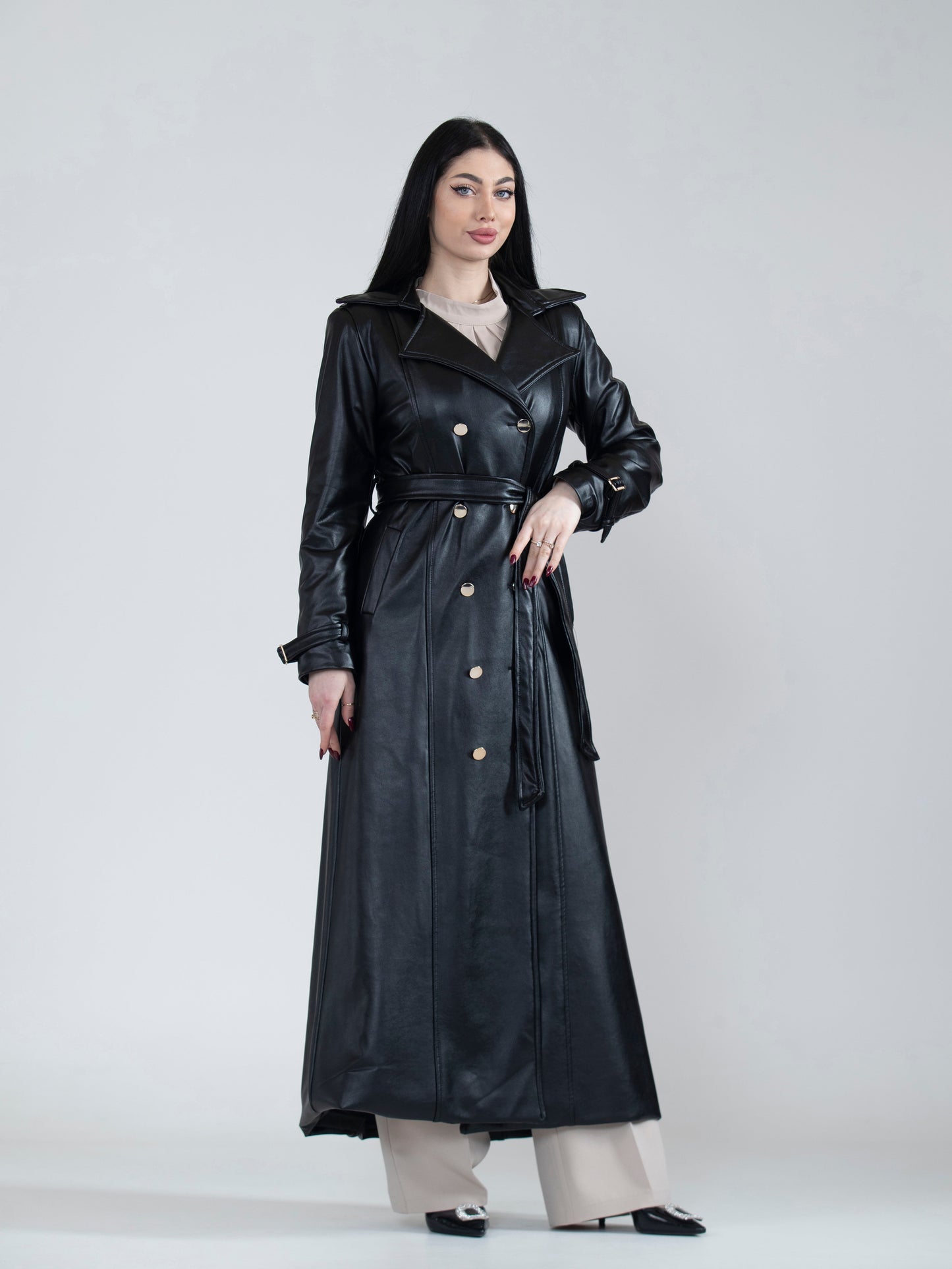 Women's long leather jacket