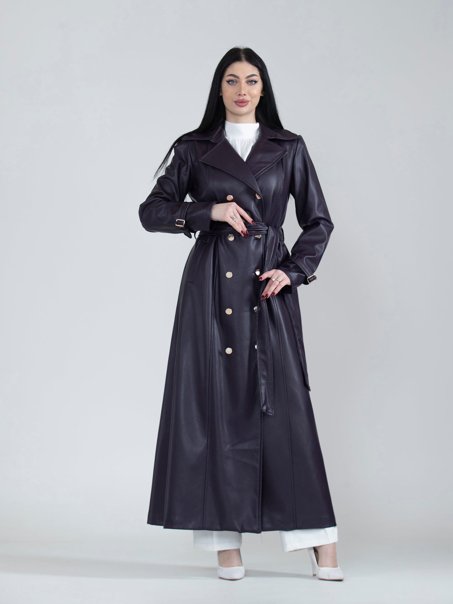 Women's long leather jacket