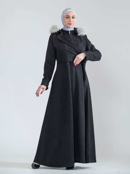 Embroidered women's jilbab and fur hat
