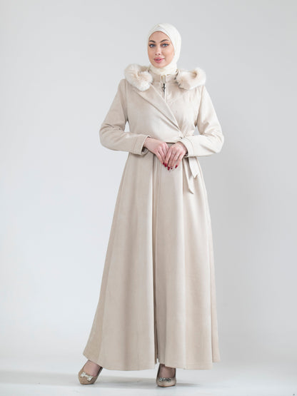 Embroidered women's jilbab and fur hat