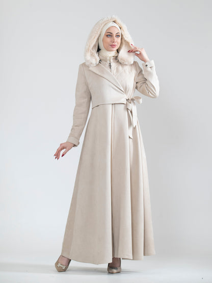 Embroidered women's jilbab and fur hat