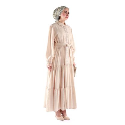 Buttoned Pleated Polo Neck Dress