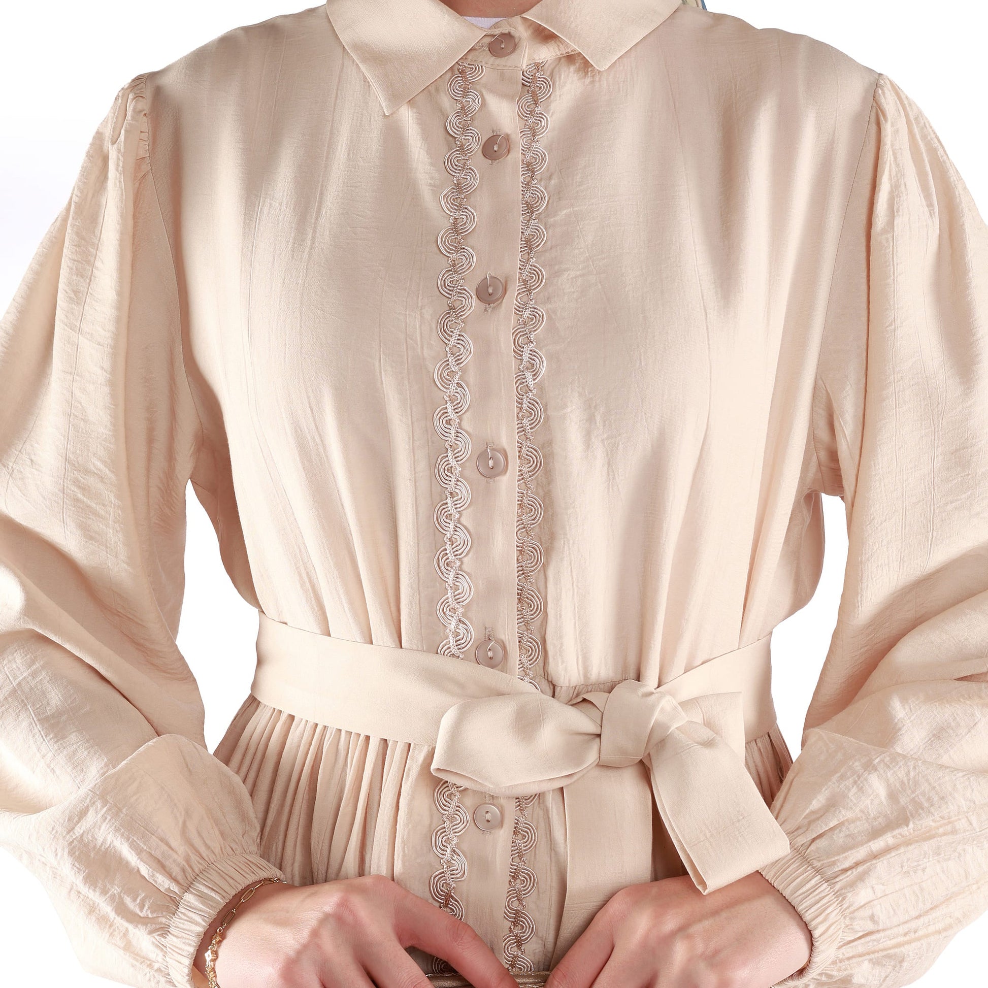 Buttoned Pleated Polo Neck Dress