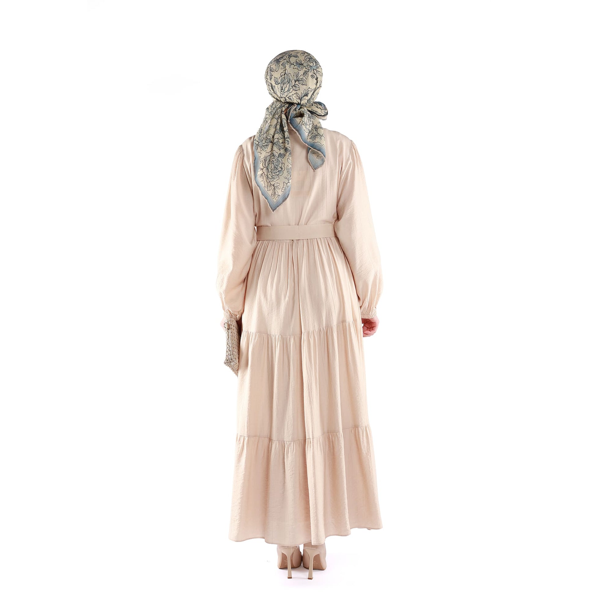 Buttoned Pleated Polo Neck Dress