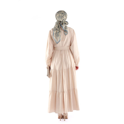 Buttoned Pleated Polo Neck Dress