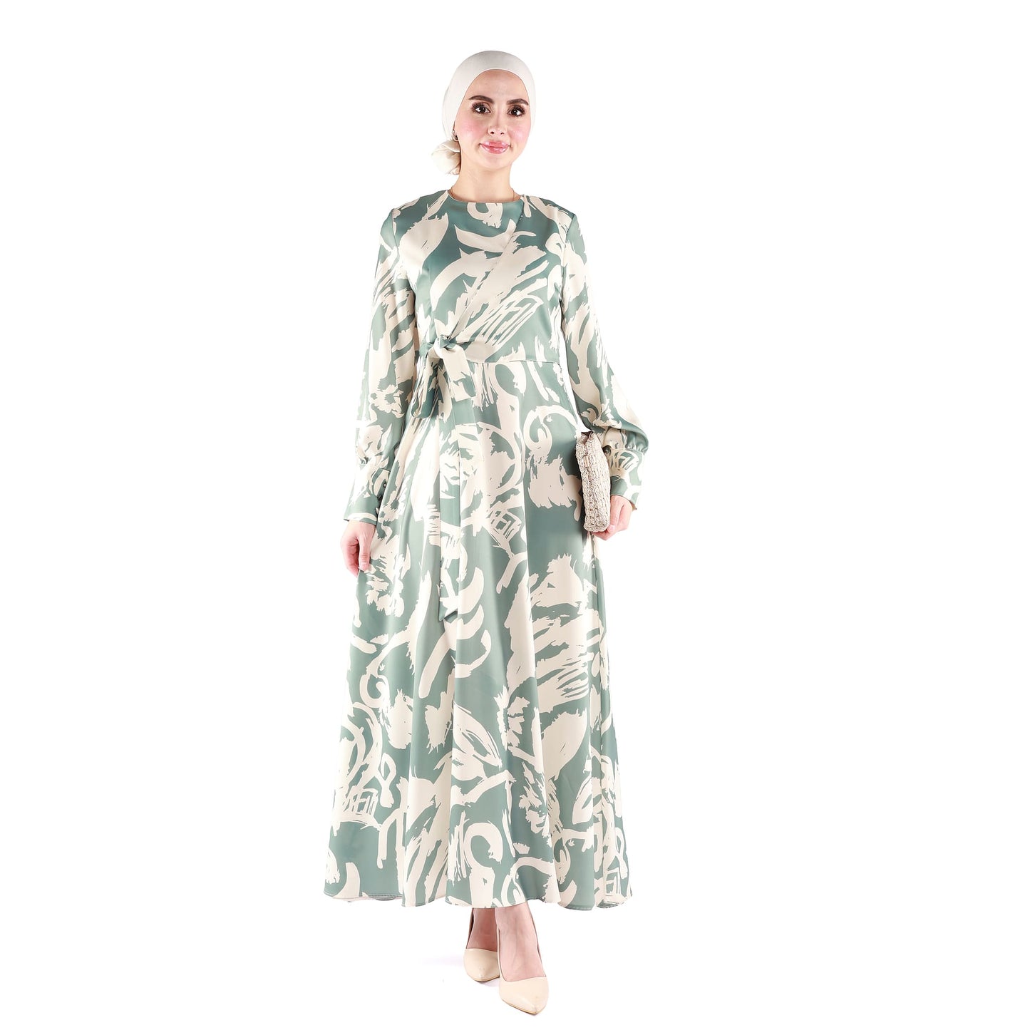 Belted Flared Long Elegant Maxi Dress
