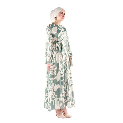 Belted Flared Long Elegant Maxi Dress