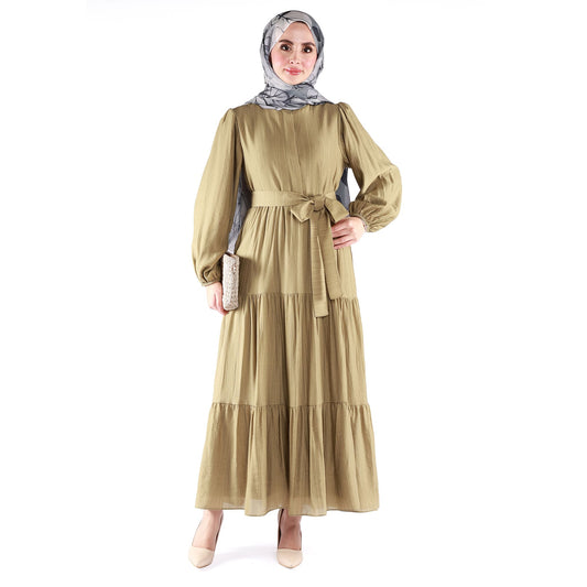 Lined Belted Pleated Dress