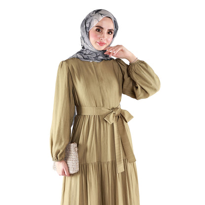 Lined Belted Pleated Dress