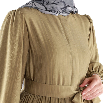 Lined Belted Pleated Dress