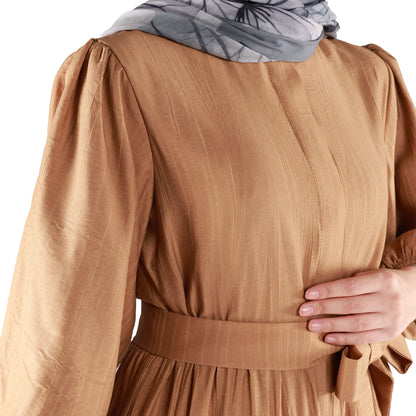 Lined Belted Pleated Dress