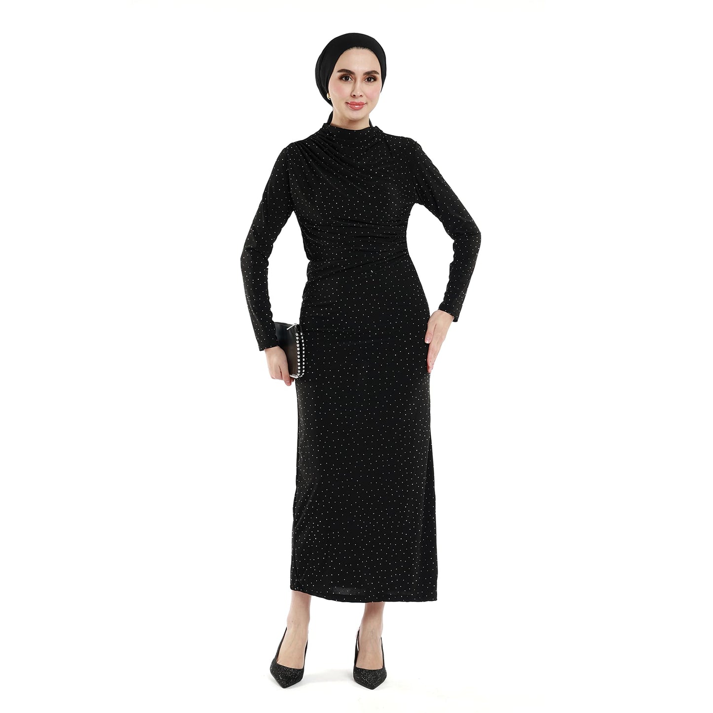 Shimmer Stone-Embellished Pleated Maxi Dress
